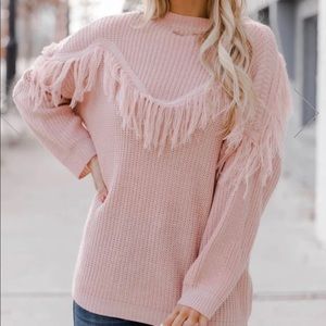 ❌SOLD❌ Pink fringe sweater